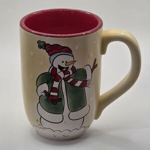FTD Christmas Snowman Coffee Mug Red Interior Yellow Ceramic Holiday Winter